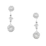 Dangling Diamond Cluster Earrings in 18kt White Gold