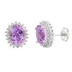 Diamond Amethyst Stud Earrings in 14kt White Gold