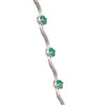 Diamond and Emerald Wavy Bracelet in 14kt White Gold