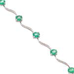 Diamond and Emerald Wavy Bracelet in 14kt White Gold