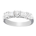 Round and Emerald Cut Diamond Band in 14kt White Gold