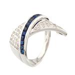 Diamond Sapphire Cross-Over Ring in 14kt White Gold