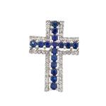 Forever Diamonds Diamond Blue Sapphire Cross Pendant in 14kt White Gold