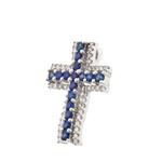Diamond Blue Sapphire Cross Pendant in 14kt White Gold