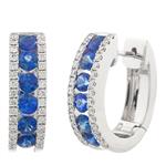 Diamond Blue Sapphire Hoop Earrings in 18kt White Gold