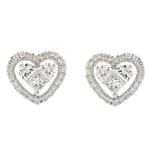 Diamond Double Heart Stud Earrings in 18kt White Gold