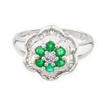 Diamond Emerald Cluster Ring in 14kt White Gold