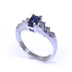 Emerald Cut Blue Sapphire Diamond 0.30ct TDW. 14kt White Gold Ring