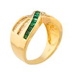 Emerald Diamond Cross-Over Ring in 14kt Gold