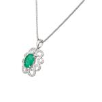 Filigree Emerald Diamond Pendant in 14kt White Gold