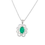 Forever Diamonds Filigree Emerald Diamond Pendant in 14kt White Gold