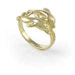 Forever Diamonds Twin Dolphin Ring in 14kt Yellow Gold 