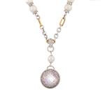 Kunzite Pearl Diamond Necklace in 14kt Two- Tone Gold