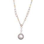 Kunzite Pearl Diamond Necklace in 14kt Two- Tone Gold
