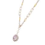 Kunzite Pearl Diamond Necklace in 14kt Two- Tone Gold