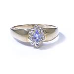 Marquise Cut Tanzanite in a Diamond Halo 14kt Gold Ring