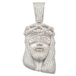 Medium Cubic Zirconia Head of Jesus Pendant in Sterling Silver