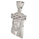 Medium Cubic Zirconia Head of Jesus Pendant in Sterling Silver