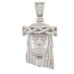 Medium Cubic Zirconia Head of Jesus Pendant in Sterling Silver