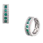 Natural Emerald and Diamond Hoop Earrings in 18kt White Gold