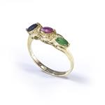 Natural Gemstone 3 Stone Gold Ring