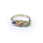 Natural Gemstone 3 Stone Gold Ring