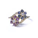 Forever Diamonds Natural Gemstone Diamond Flowers Ring in 14kt White Gold 