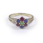 Natural Sapphire Ruby and Emerald Cluster Diamond Ring