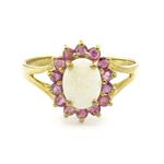 Forever Diamonds Opal Ruby Halo Ring in 14kt Gold