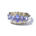 Oval Cut 5 Stone Tanzanite Diamond 14kt Gold Ring