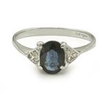 Oval Cut Blue Sapphire Accent Diamond Ring in 14kt White Gold