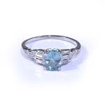 Natural Blue Topaz Antique Diamond Ring in Platinum