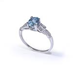 Natural Blue Topaz Antique Diamond Ring in Platinum