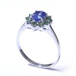 Oval Cut Tanzanite in Peridot Flower Halo 14kt White Gold Ring