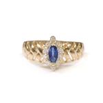 Blue Sapphire Diamond Halo Ring in 14kt Gold