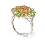 Peridot and Citrine Flower 14kt Gold Ring