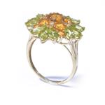 Peridot and Citrine Flower 14kt Gold Ring