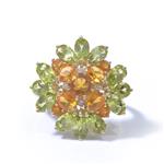 Peridot and Citrine Flower 14kt Gold Ring