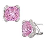 Pink Topaz DIamond Earrings in 18kt White Gold