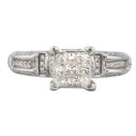 Princess Cut Diamond Cluster Engagement Ring in 14kt White Gold