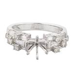 Round and Baguette Diamond Engagement Ring Setting in 18kt White Gold