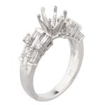 Round and Baguette Diamond Engagement Ring Setting in 18kt White Gold