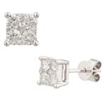 Round Diamond Cluster Stud Earrings in 14kt White Gold