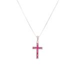 Ruby Diamond Cross in 14kt White Gold