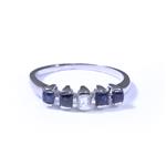 Forever Diamonds Five Stone Diamond and Sapphire Ring in 14kt White Gold