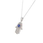Sapphire and Diamond Hand of God Pendant in 14kt White Gold