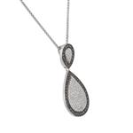 Tear Drop Black and White Diamond Pendant in 14kt White Gold