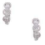 Three Stone Diamond Halo Earrings in 18kt White Gold