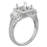 Three Stone Halo Diamond Engagement Ring Setting in 18kt White Gold