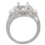 Three Stone Halo Diamond Engagement Ring Setting in 18kt White Gold